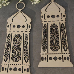 Cliths Pack of 2 Ramadan Mubarak Wooden Lanterns Islamic Wall Hanging Decor Eid Mubarak LED Light Holder