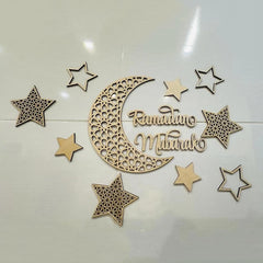 Cliths 11 Pcs Ramadan Mubarak Wall Decor Words Stars Islamic Wooden Hanging Decor
