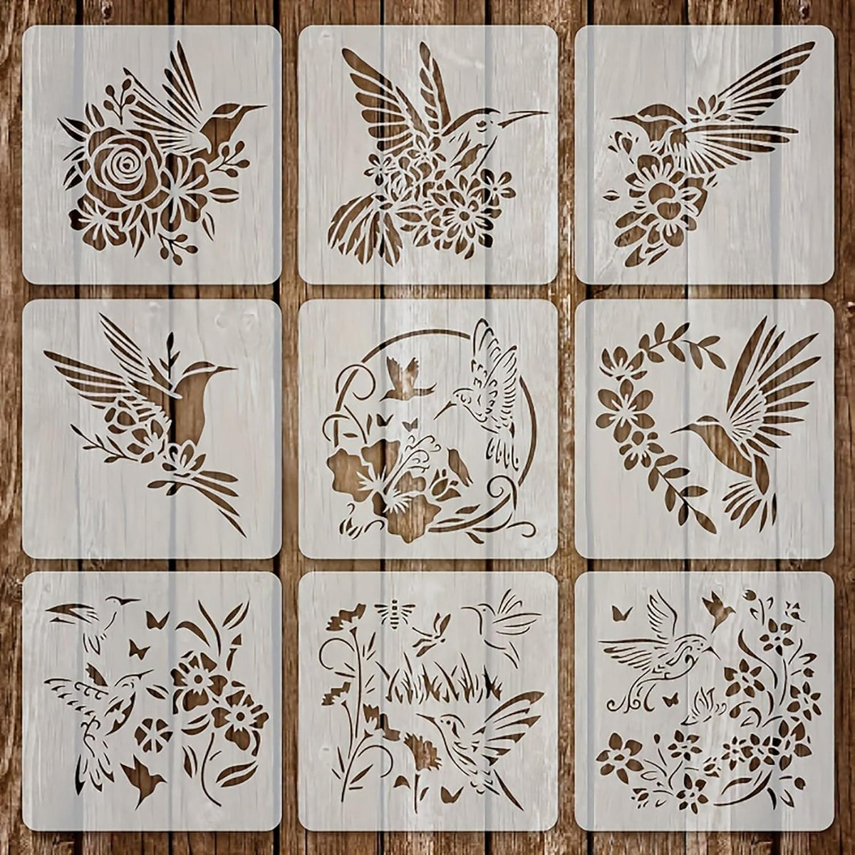 hummingbird floral stencil set for diy painting
