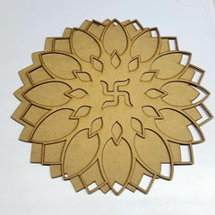 Wooden decorative piece with leaf pattern on a white background