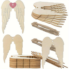Wooden angel wings with heart and twine on a white background