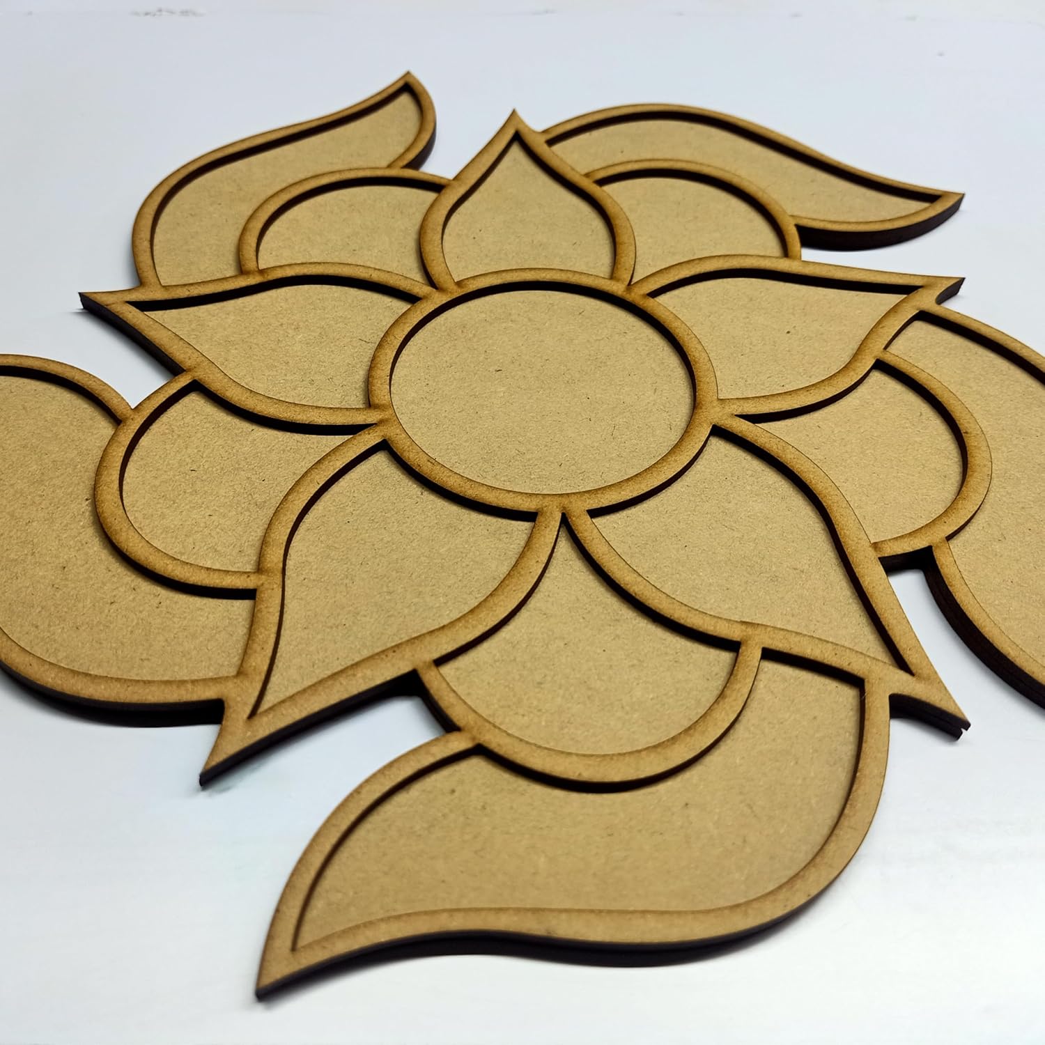 Wooden lotus flower cutout on a white background