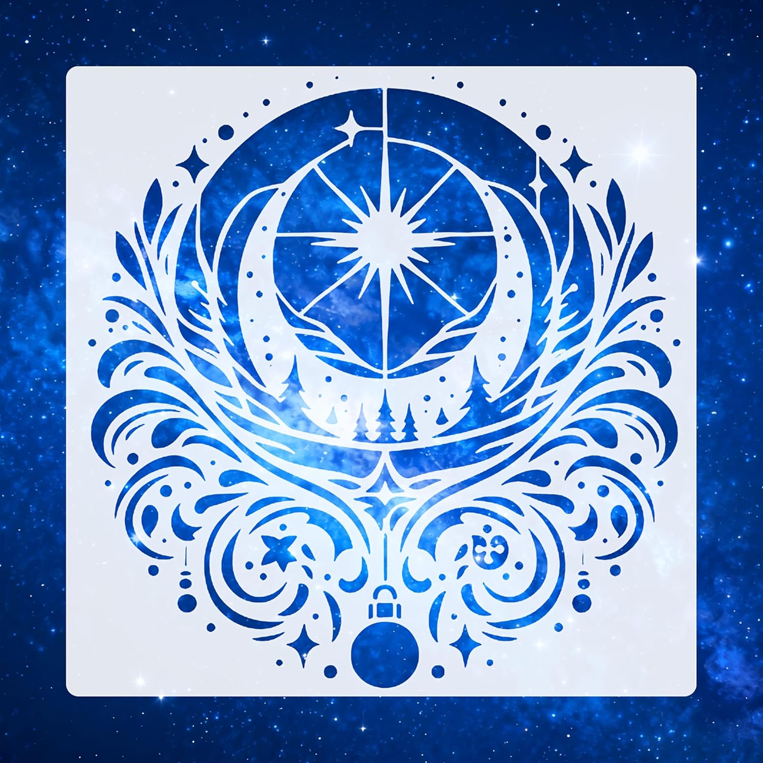 celestial moon and stars wall stencil