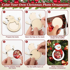 Step-by-step guide on how to color your own Christmas photo ornaments with a snowman design.