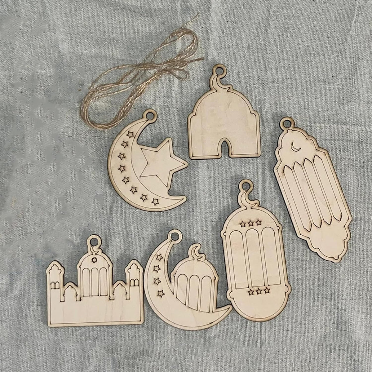 Cliths Set of 6 Wooden Eid DIY Paint Kits Islamic Crafts Ramadan Decor with Hanging Holes Family Activity & Gifts