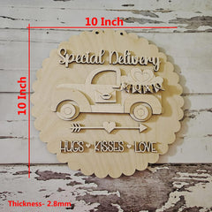 Wooden wall decor with text and car illustration on a rustic wooden background