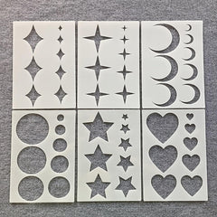 Pack of 6 Reusable Geometric Stencil Set, PET Painting Stencils with Star, Moon, Heart and Circle Patterns for DIY Art, Wall Decor, Wood and Scrapbooking, Cliths