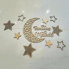 Cliths 11 Pcs Ramadan Mubarak Wall Decor Words Stars Islamic Wooden Hanging Decor