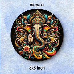 Decorative MDF wall art with colorful design on a light blue background