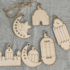 Cliths Set of 6 Wooden Eid DIY Paint Kits Islamic Crafts Ramadan Decor with Hanging Holes Family Activity & Gifts