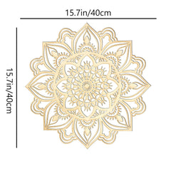 Decorative gold mandala with measurements on a white background