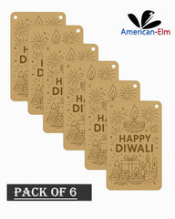 American Elm Pack of 6 Happy Diwali Wooden CutoutsPre Marked MDF for DIY Painting & Festival Decor Kit with Festive Design