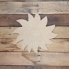Wooden sunflower wall decor on a rustic wooden background