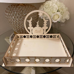 Cliths Wooden Eid Serving Tray Islamic Moon Design Party Platter Ramadan Dessert Tray Fruit & Sweet Display
