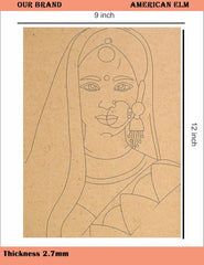 American Elm Wooden Pre Marked Rajasthani Woman Face Painting Home Wall Art Decoration