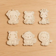 Cliths Animal Shape Natural Wood Key Pendant Set for DIY Art & Craft, Pack of 6