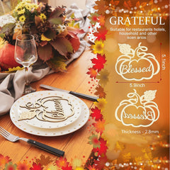 Cliths Pack of 6 Pumpkin Plate Décor Blessed Wooden Cutouts for Fall Table Settings Farmhouse