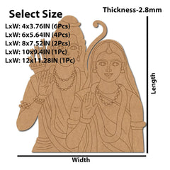 Wooden cutout of two figures with dimensions and thickness details on a white background