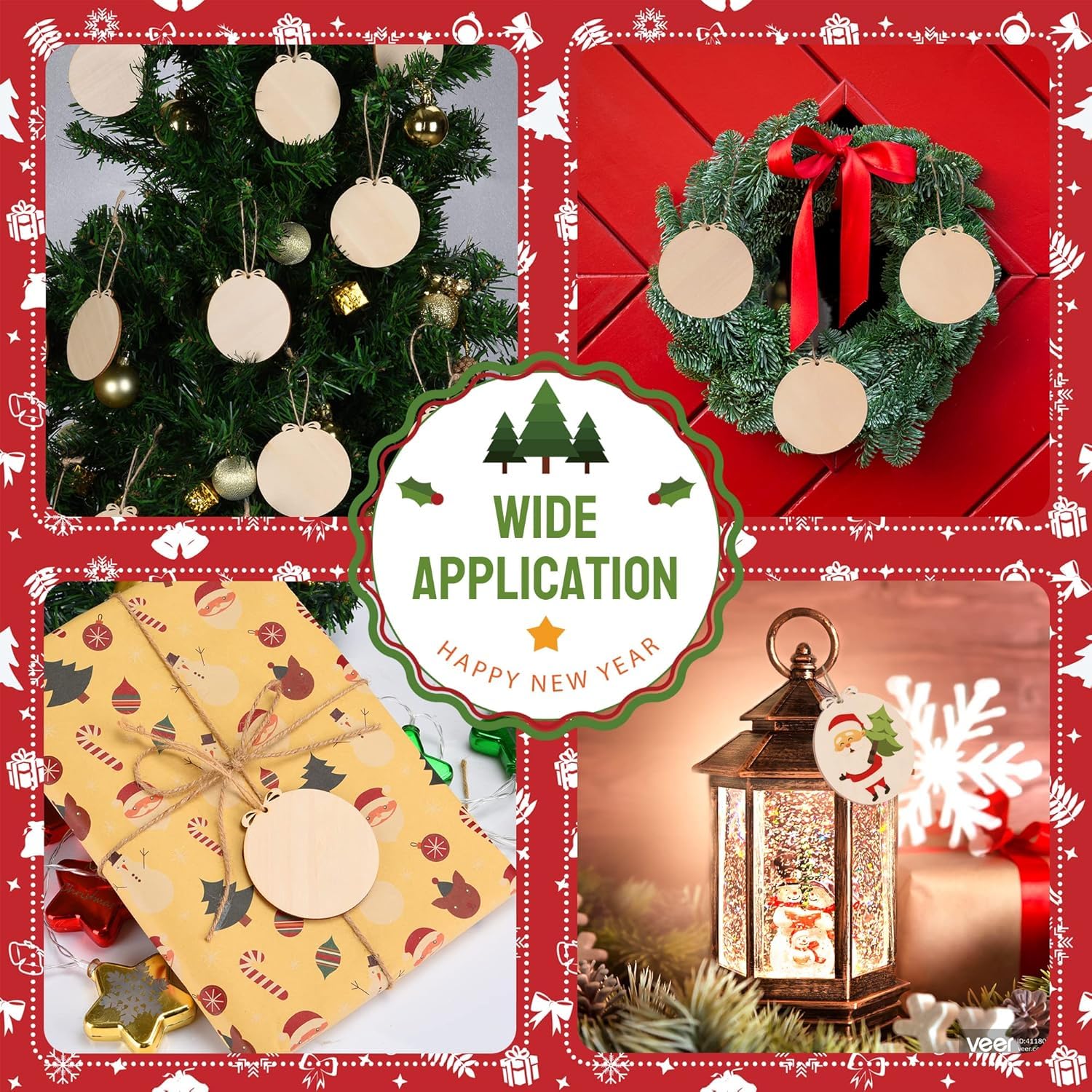 Collage of Christmas-themed products with decorative elements on a festive background.