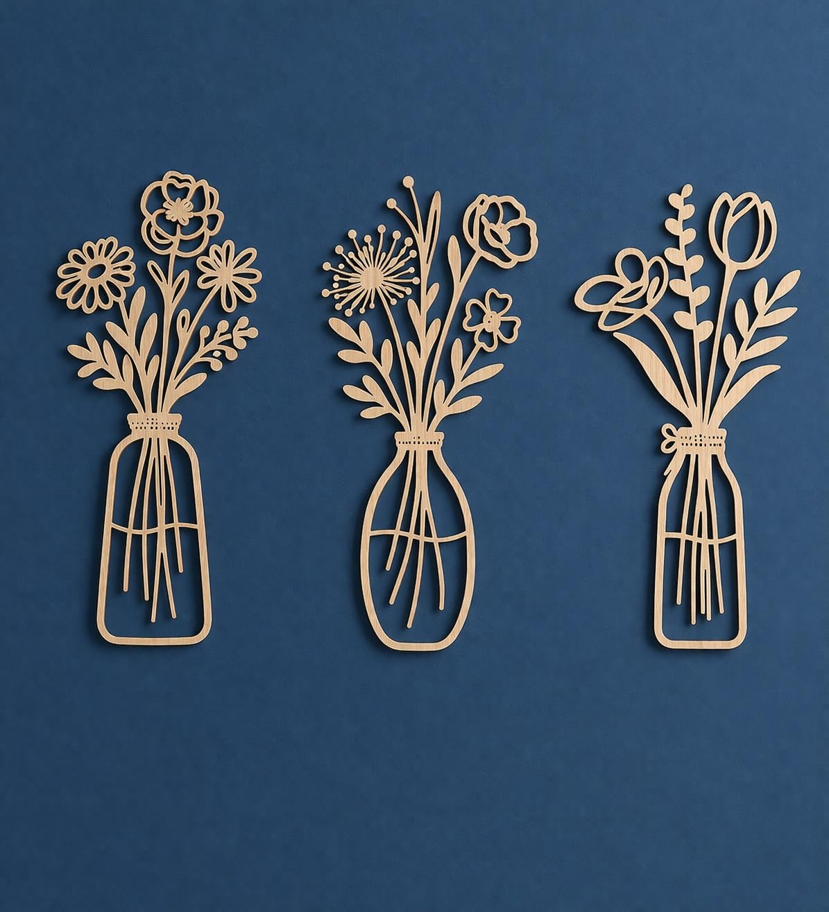 wooden flower pot wall decor set of 3