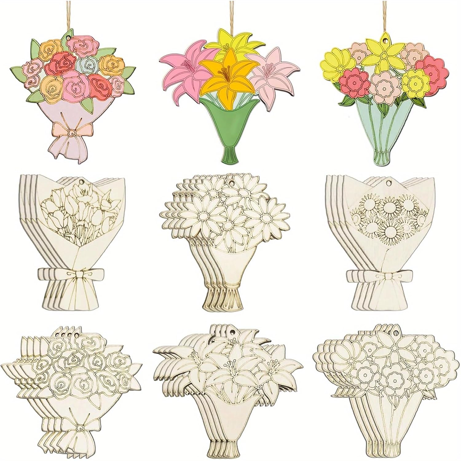 Set of floral designs in various styles on a white background