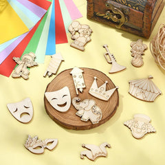 Cliths Pack of 28 Circus Wooden Cutouts Joker Elephant & Mask Shapes Craft Ornaments for Painting