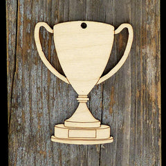 Wooden trophy cutout on a rustic wooden background
