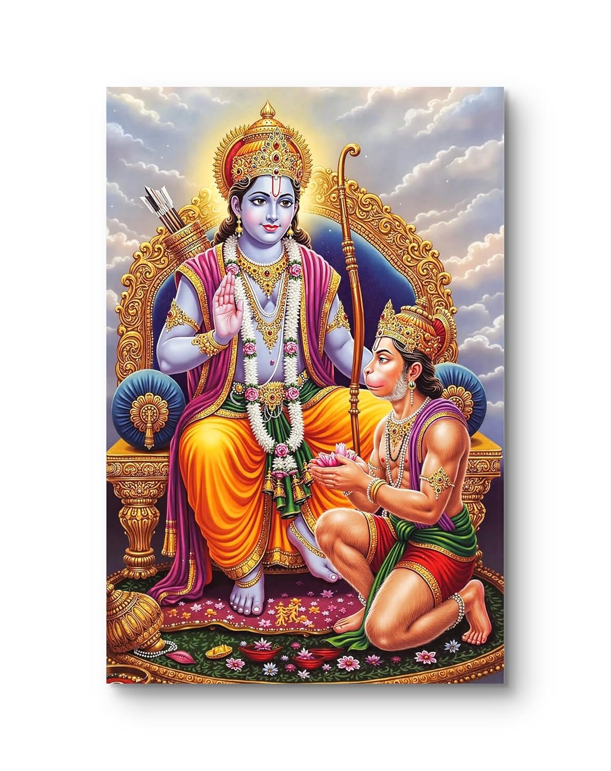 Colorful depiction of two deities in a celestial setting with clouds.