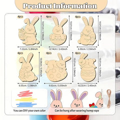 Cliths 24 Pcs Easter Bunny Egg Wooden Cutouts DIY Paintable Hanging Twine for Easter Tree & Home Decor