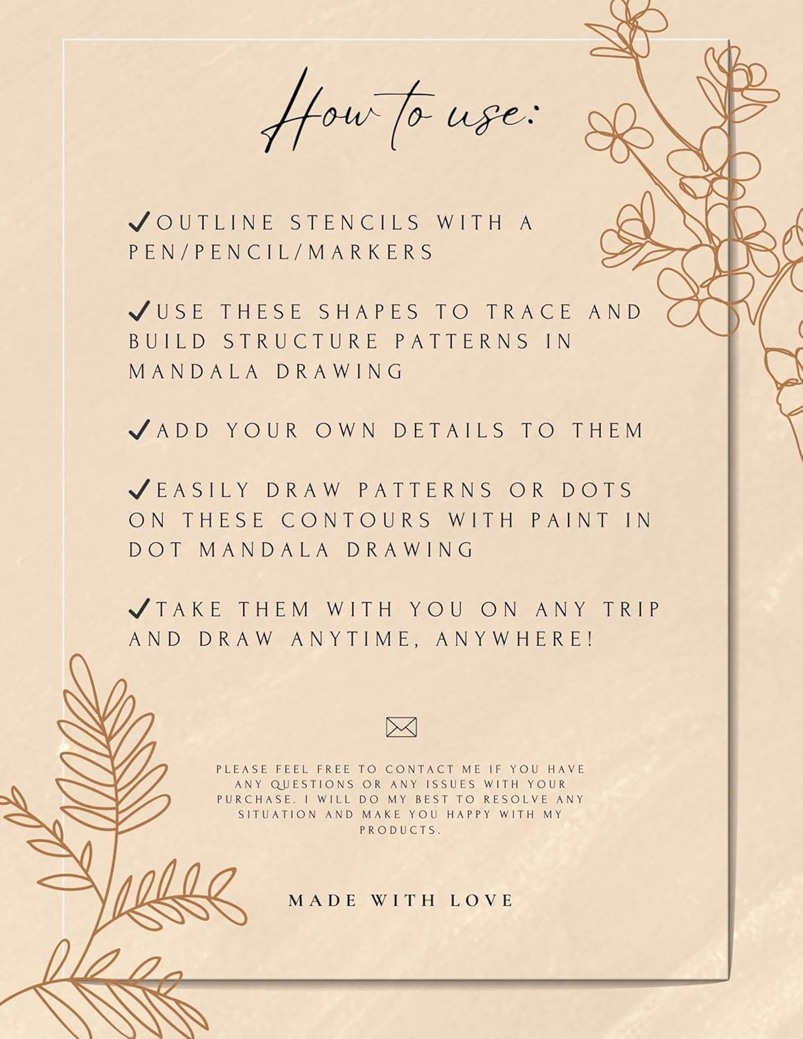Instructions for using stencils with floral designs on a beige background