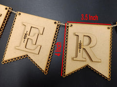 Decorative banner with 'E' and 'R' letters and measurements on a dark background