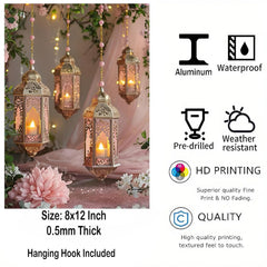 Decorative lanterns with hanging hook, size 8x12 Inch, 0.5mm thick, on a decorative background.