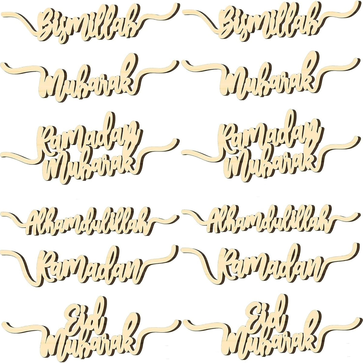 Cliths Ramadan Mubarak Wood Cutouts Pack of 12 Islamic Plate Signs Eid Decor Muslim Home & Mosque Decor