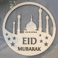 Cliths Wooden Mosque Round Decor Eid Decoration Sign Ramadan Kareem Islamic Home Decor Wall Art & Table Display