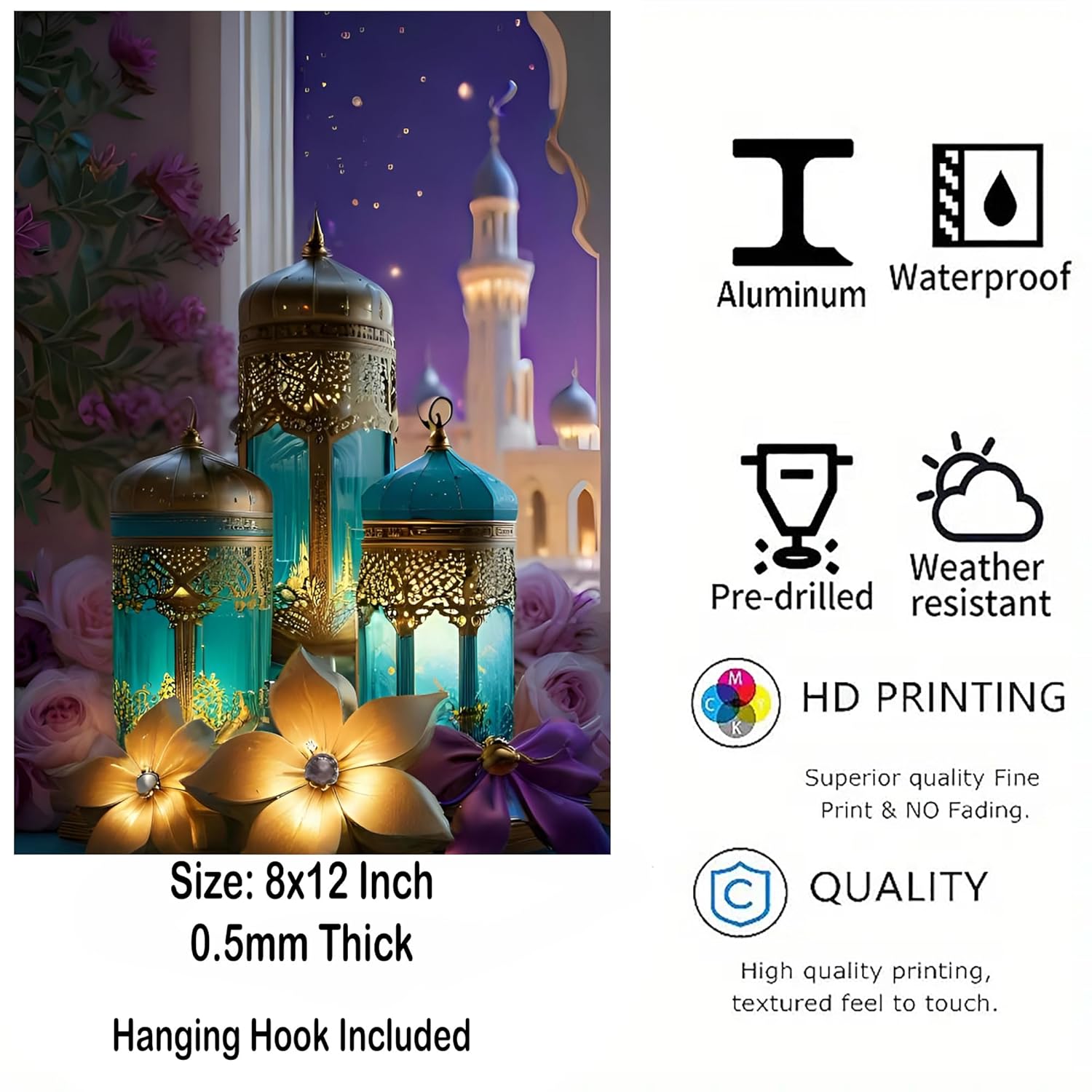 Decorative wall art with lanterns and floral elements, featuring waterproof and weather-resistant properties.