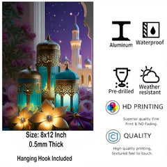 Decorative wall art with lanterns and floral elements, featuring waterproof and weather-resistant properties.
