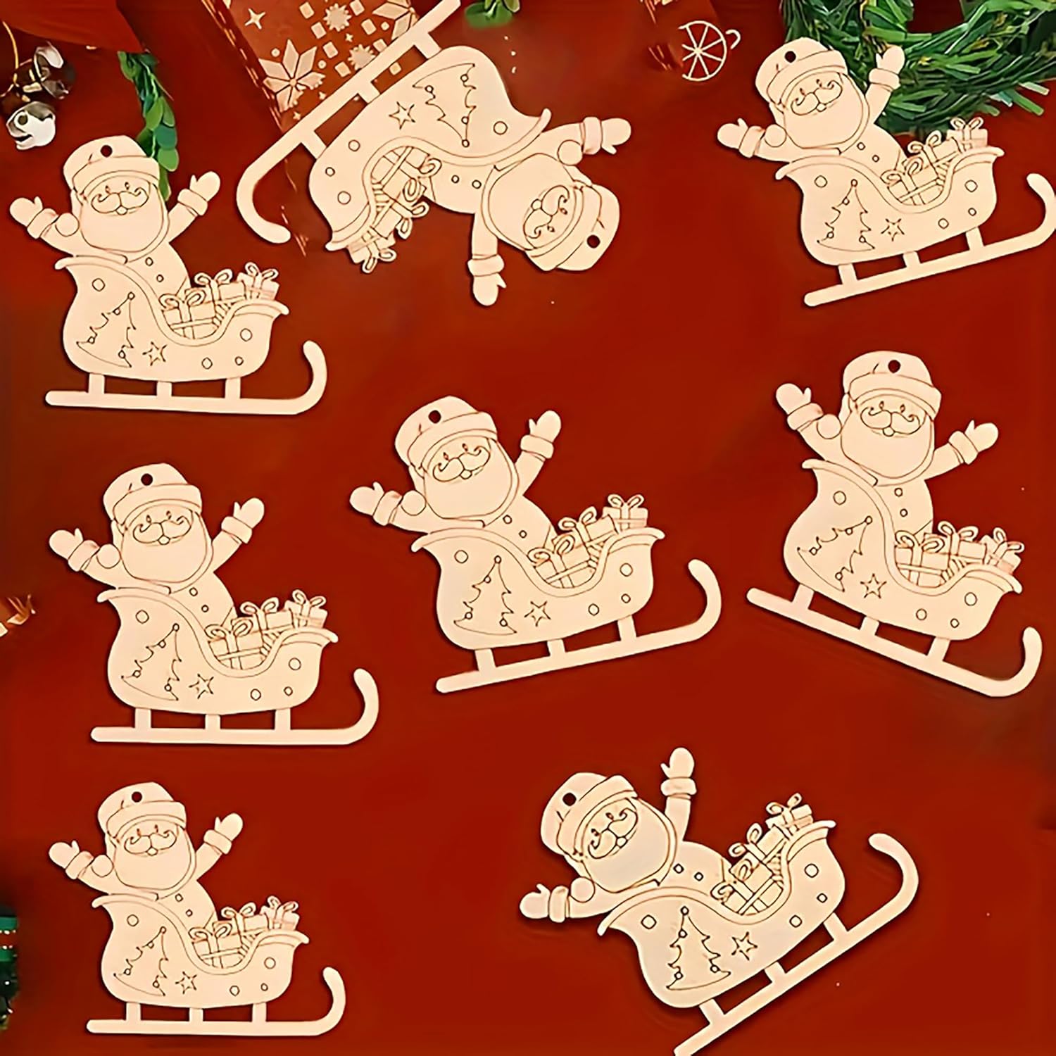 wooden santa claus sled ornaments