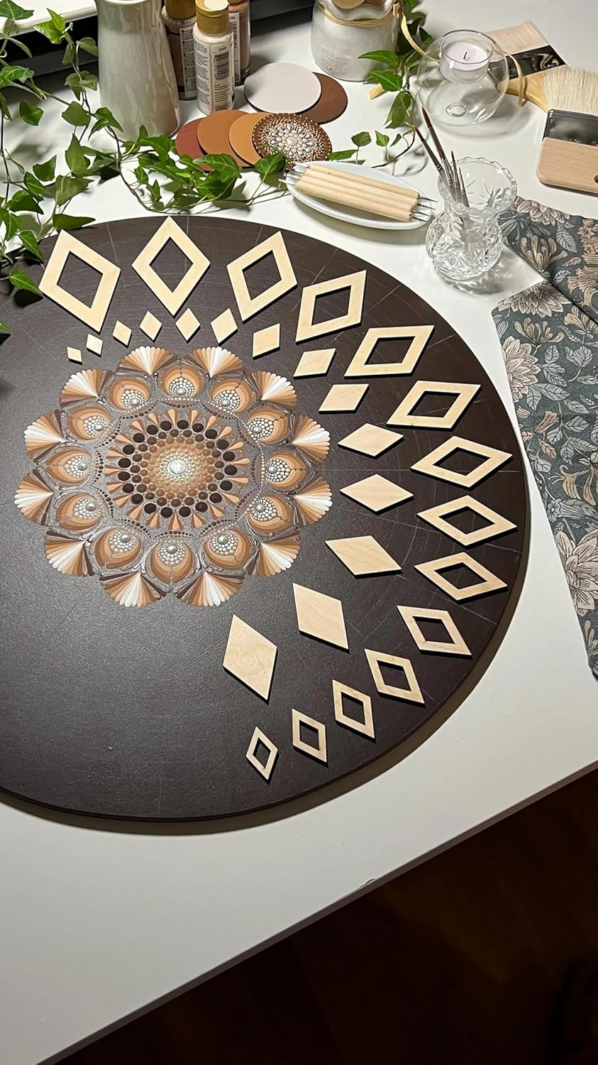 Decorative round mat with geometric pattern on a table
