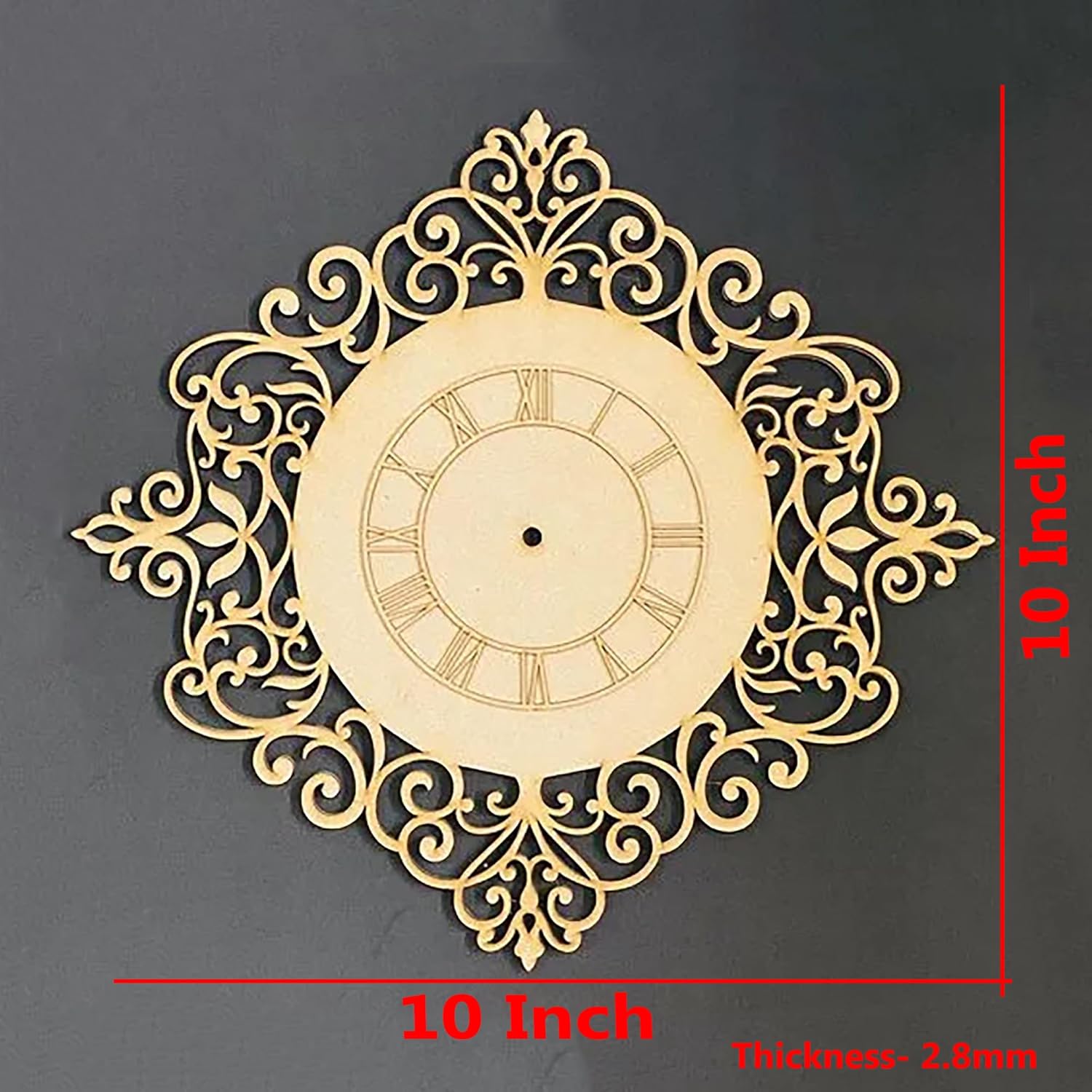 Decorative wall clock with intricate design on a dark background