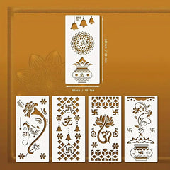 Set of decorative stencils with various patterns on a brown background