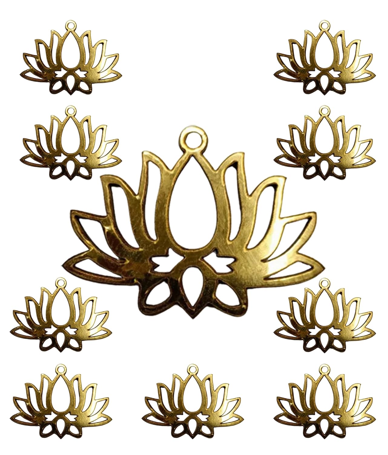Gold lotus flower-shaped objects on a white background