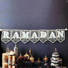 Cliths Ramadan Banner Geometric Acrylic & Wood Decor Boho Layered Festive Decoration for Wall Door Home