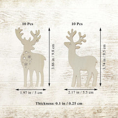 Measurement chart of two deer-shaped cutouts with dimensions on a wooden background.