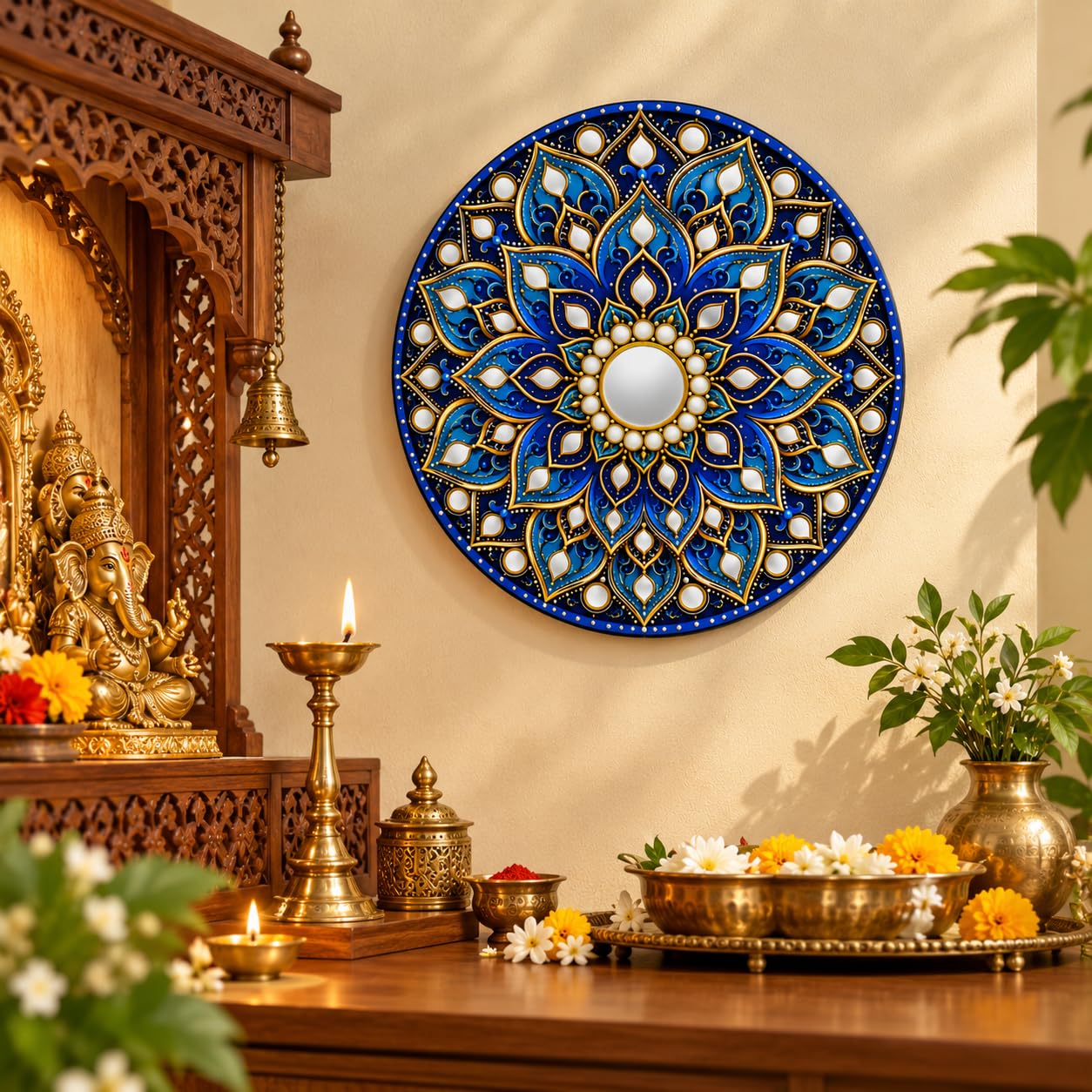 Blue Geometric Mandala Wall Decor for Indoor Decoration