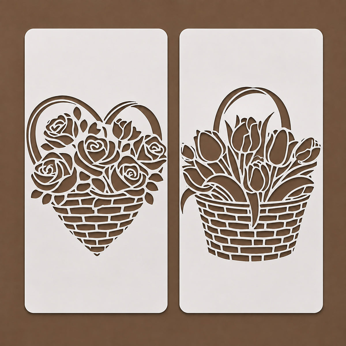Flower Basket Painting Stencils, Reusable PET Drawing Templates for Wall Art, Furniture, Canvas, Crafts and DIY Decoration