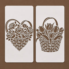 Flower Basket Painting Stencils, Reusable PET Drawing Templates for Wall Art, Furniture, Canvas, Crafts and DIY Decoration