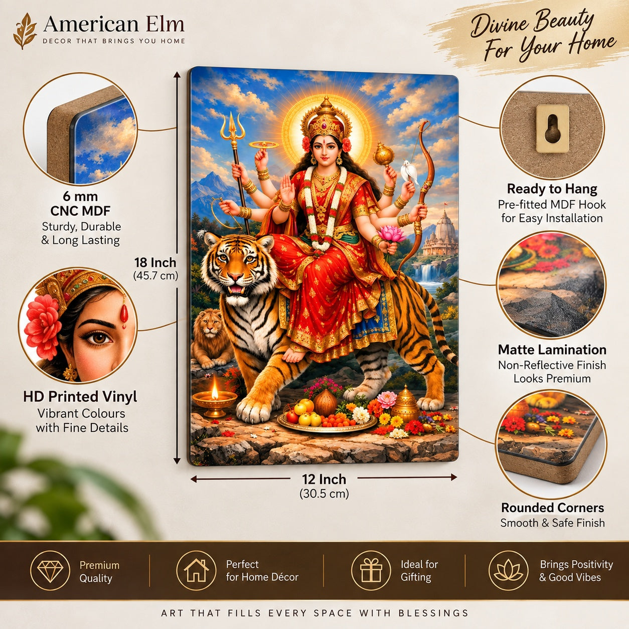 Maa Durga tiger wall art for pooja room