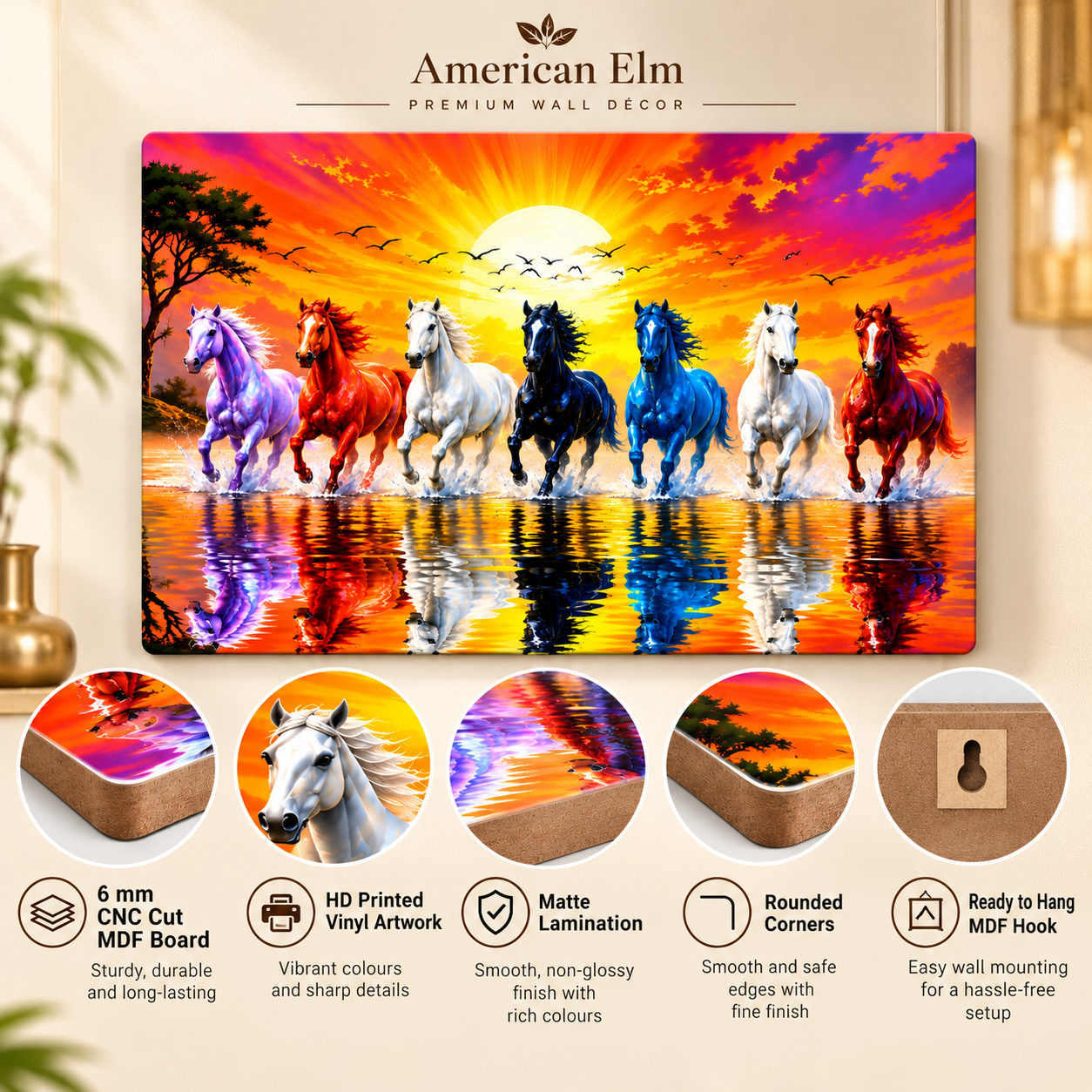 Ready to hang seven horses wall painting