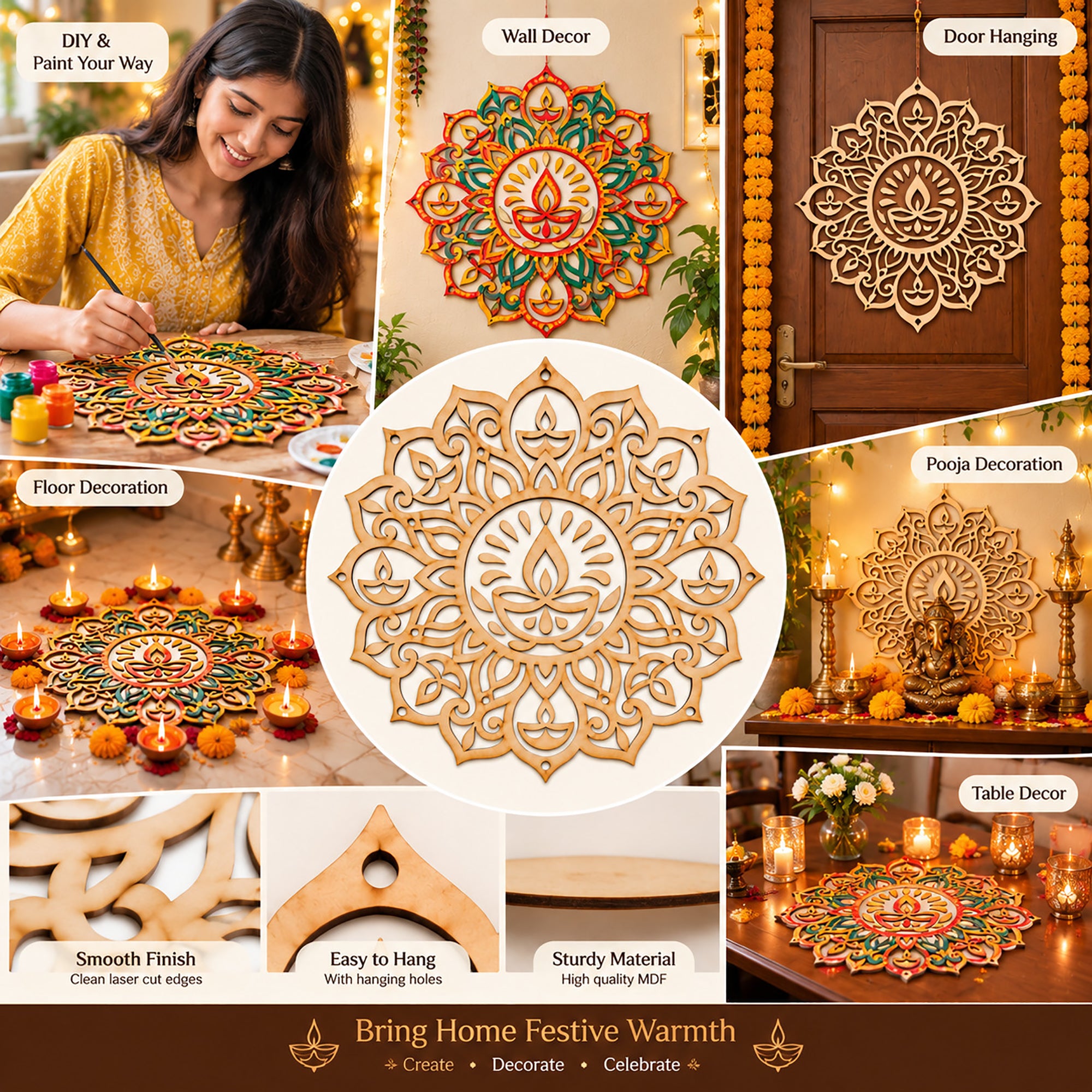 mdf rangoli cutout for painting