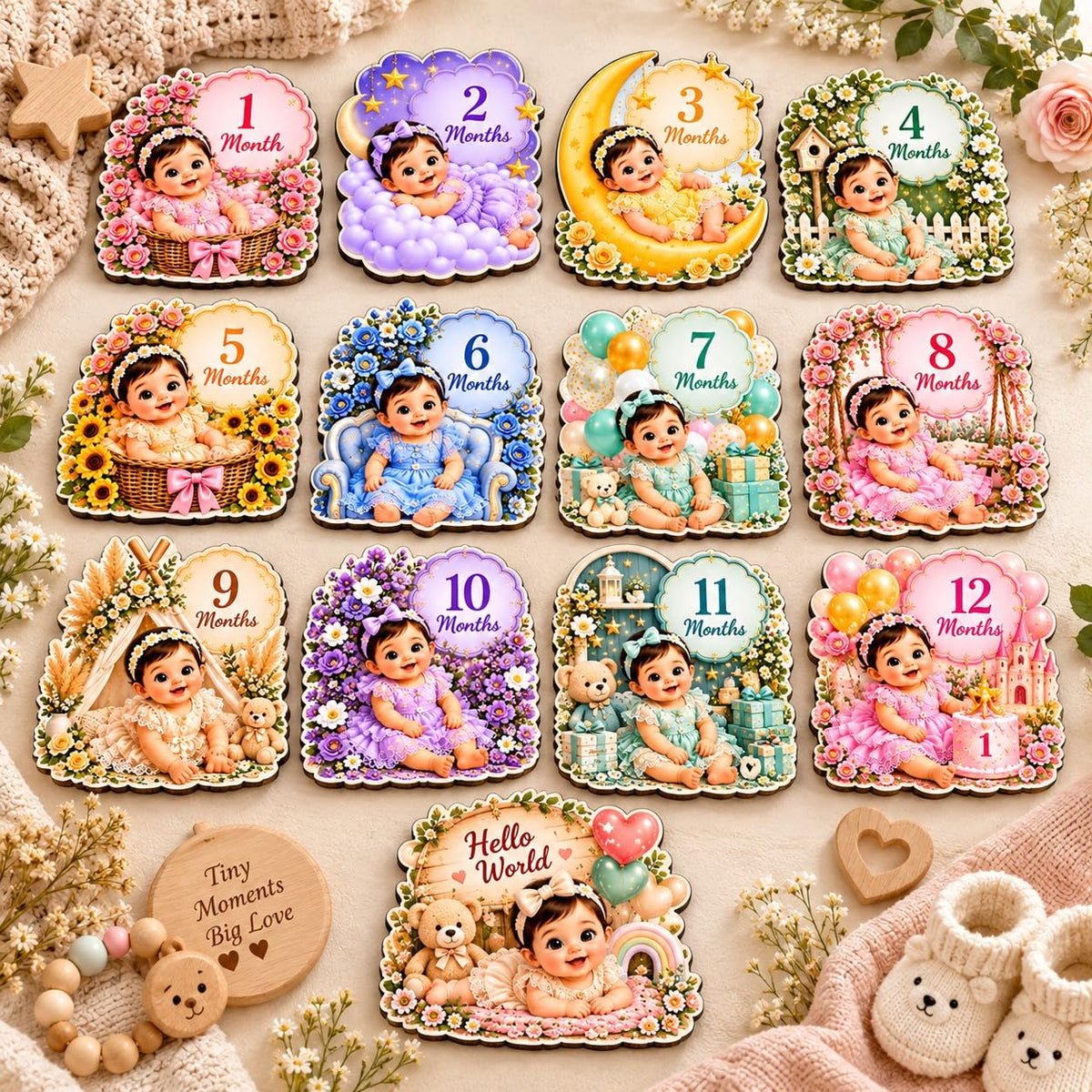 Pack of 13 baby monthly milestone cards